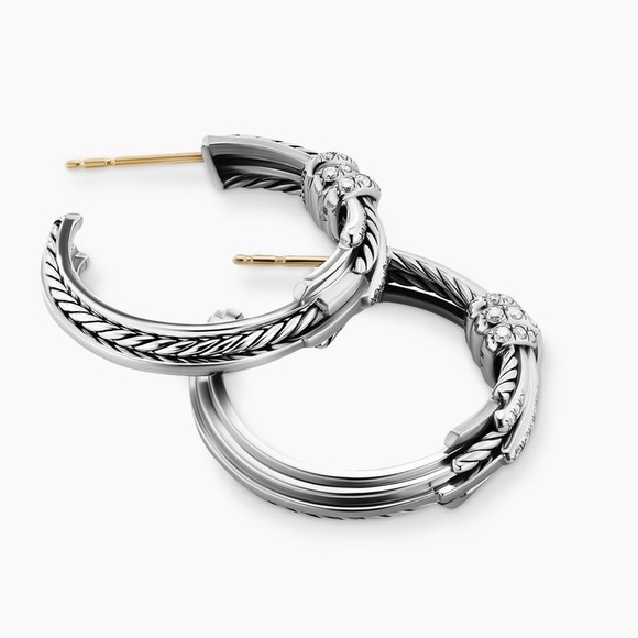 David Yurman Angelika Sterling Silver Hoop Earrings with Pavé - Picture 6 of 13